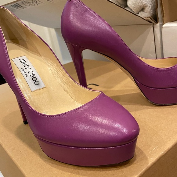 Jimmy Choo Alex Hydrangea Purple Kid leather pump 37 new unworn. round platform - Picture 5 of 5